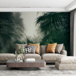 Wall murals Group of palm trees in a foggy forest
