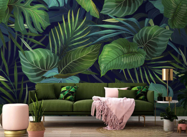 Vibrant jungle foliage illustration Wall murals Vibrant jungle foliage illustration