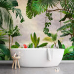 Wall murals Lush jungle paradise with green leaves