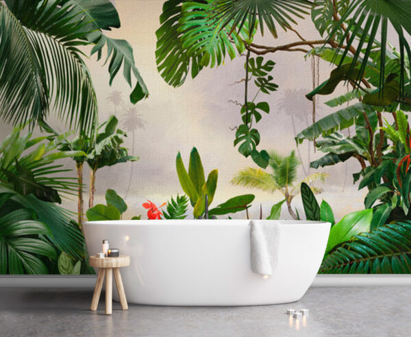 Lush jungle paradise with green leaves Wall murals Lush jungle paradise with green leaves