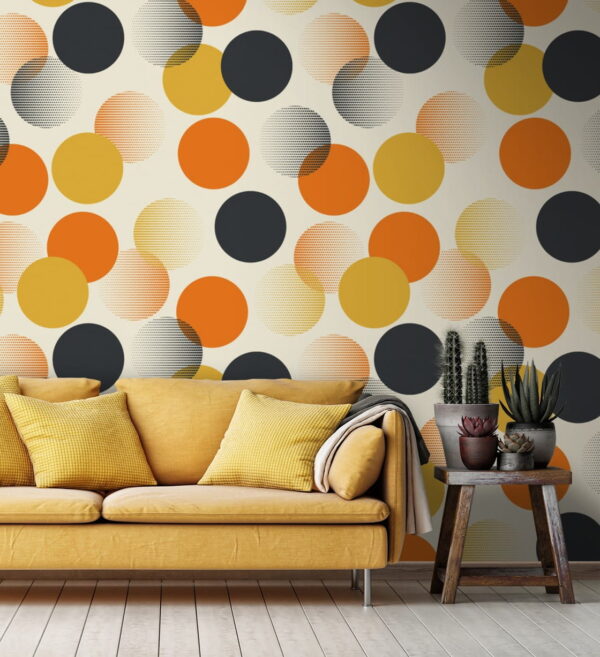 Wall murals Pattern of orange and black circles Wall murals Pattern of orange and black circles