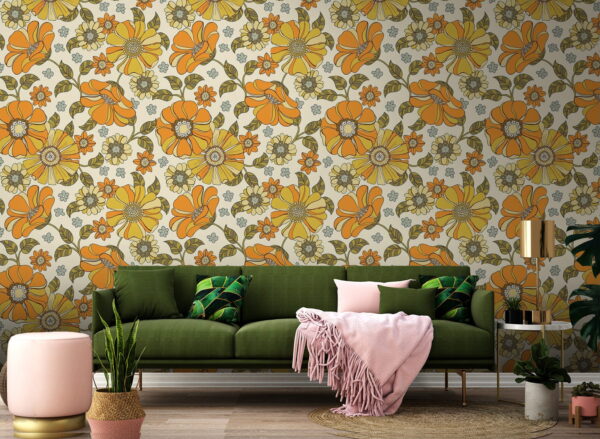 Wall murals Pattern of flowers and leaves Wall murals Pattern of flowers and leaves