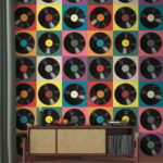 Wall murals Colorful vinyl records arrangement display.