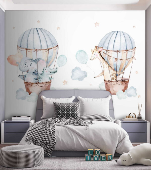 Wall murals Couple of animals in hot air balloons Wall murals Couple of animals in hot air balloons