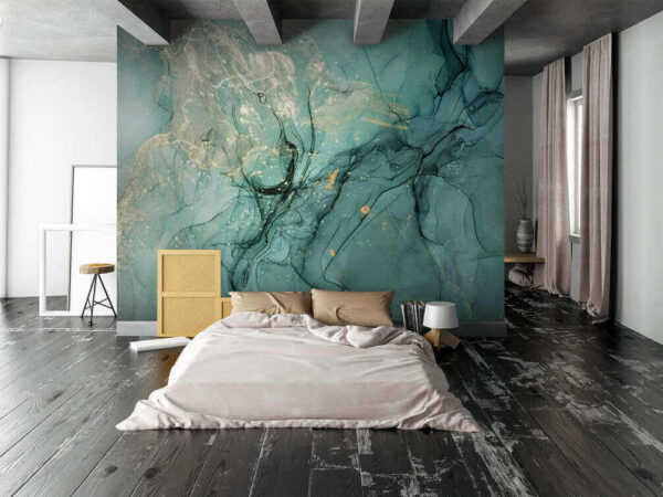 Abstract teal and beige swirling patterns Wall murals Abstract teal and beige swirling patterns