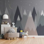 Wall murals Mountain range with trees and stars