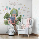 Wall murals Watercolor painting of a tree house