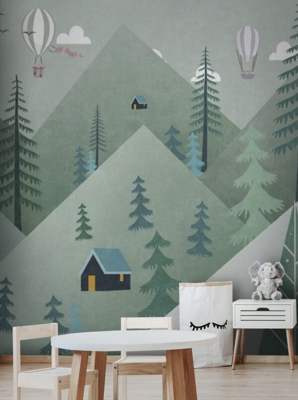 Wall murals Landscape with trees and hot air balloons Wall murals Landscape with trees and hot air balloons