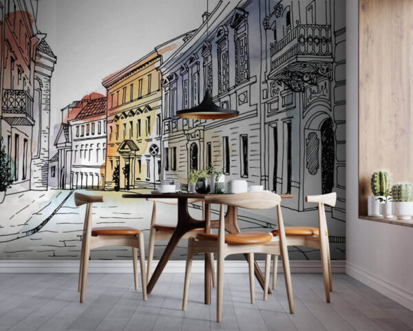 Drawing of a building Wall murals Drawing of a building