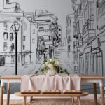 Wall murals Black and white drawing of a bench