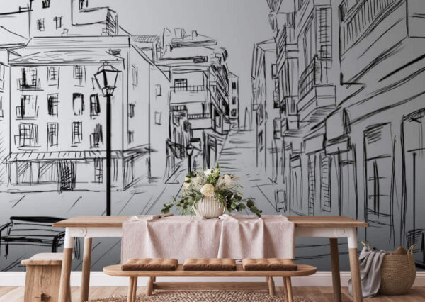 Black and white drawing of a bench Wall murals Black and white drawing of a bench