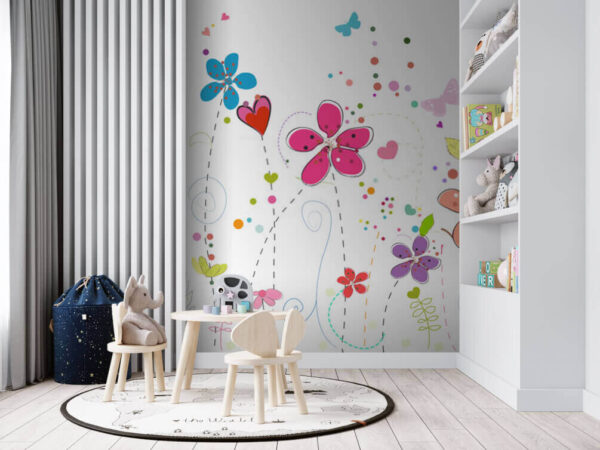 Wall murals Group of flowers with butterflies Wall murals Group of flowers with butterflies