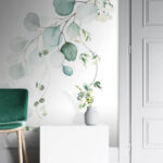 Wall murals Delicate watercolor greenery on white.