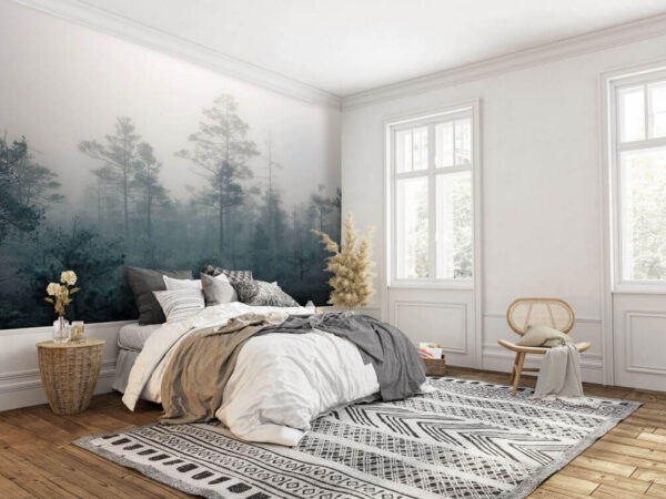 Wall murals Foggy forest with trees Wall murals Foggy forest with trees
