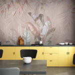 Wall murals Tropical leaves with soft pastel hues.