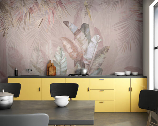 Wall mural Tropical leaves with soft pastel hues