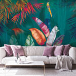 Wall murals Colorful tropical jungle foliage scene.
