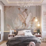 Wall murals Tropical leaves with pastel hues.