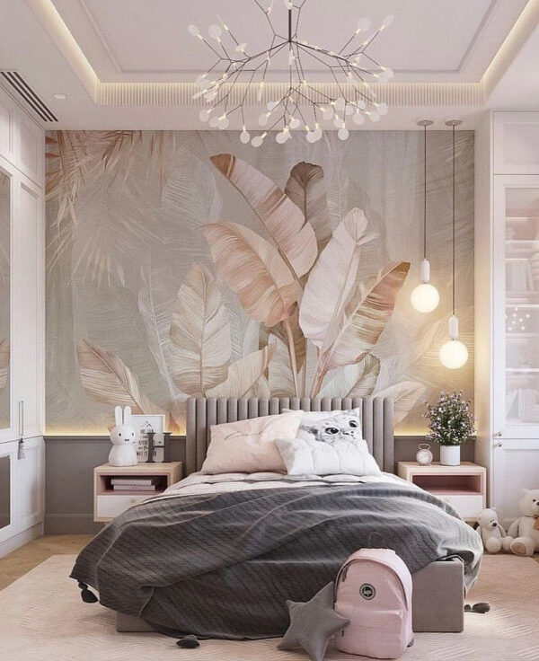 Tropical leaves with pastel hues Wall murals Tropical leaves with pastel hues