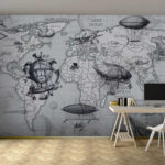 Wall murals Map of the world with different types of air balloons