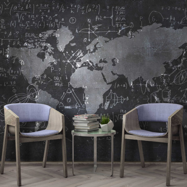 Wall murals Chalkboard with a map and math equations Wall murals Chalkboard with a map and math equations