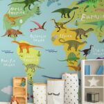 Wall murals Map of dinosaurs with white text