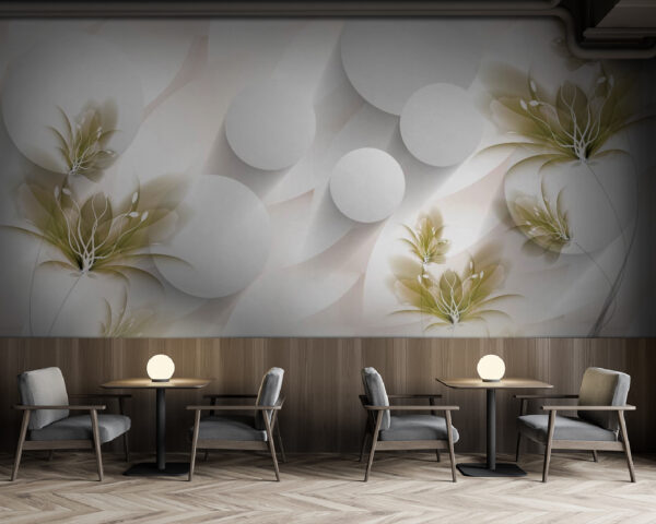 Wall murals White and green floral design