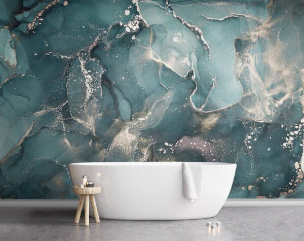 Abstract teal and white fluid art Wall murals Abstract teal and white fluid art