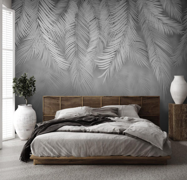 Wall murals Elegant silver palm leaf design