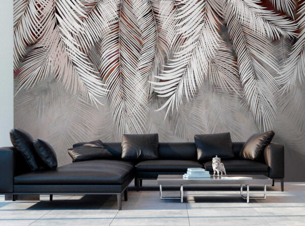 Wall murals Wall murals Silver palm leaves on soft background (SKU: u48556v4)