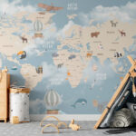 Wall murals Map of the world with different animals