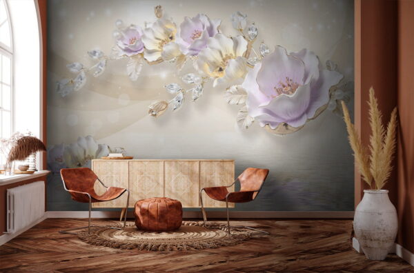 Wall murals Delicate flowers with sparkling accents Wall murals Delicate flowers with sparkling accents
