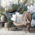 Wall murals Lotus blossoms among lush green leaves.