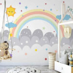 Wall murals Rainbow and clouds with sun and stars
