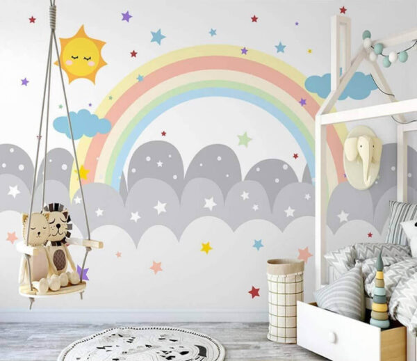 Wall murals Rainbow and clouds with sun and stars Wall murals Rainbow and clouds with sun and stars
