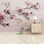 Wall murals Pink magnolias on elegant branches.
