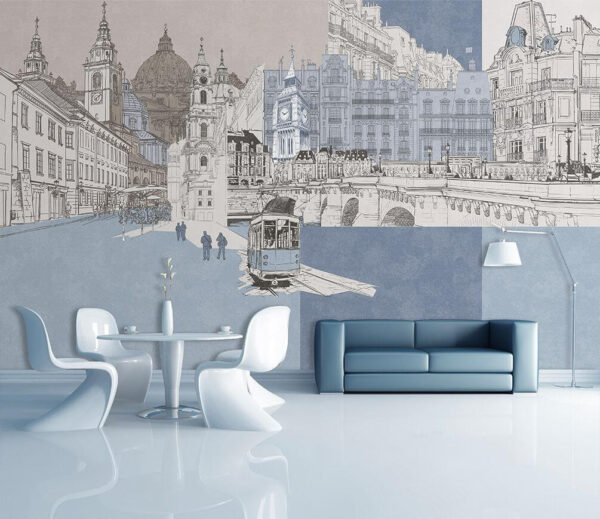 Europe's iconic architecture in sketches Wall murals Europe's iconic architecture in sketches