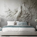 Wall murals Elegant relief of peacocks and blossoms.