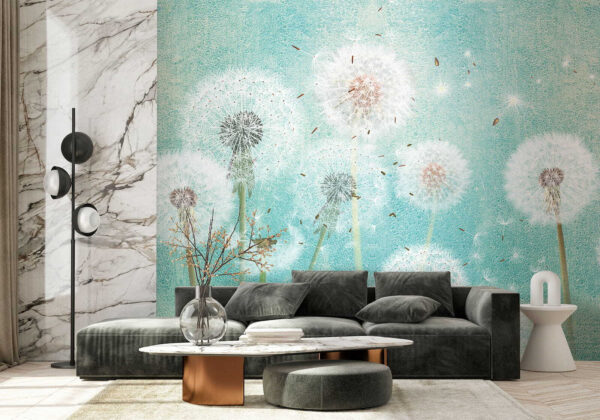 Dandelions dancing in the soft breeze Wall murals Dandelions dancing in the soft breeze