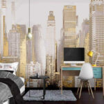 Wall murals Urban skyline shimmering in light