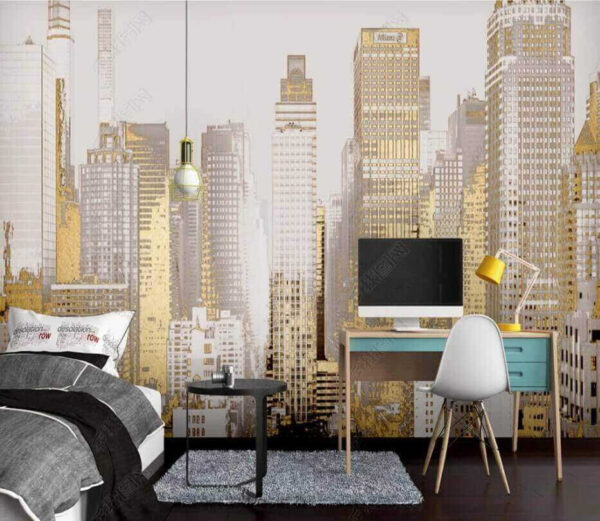 Wall murals Urban skyline shimmering in light Wall murals Urban skyline shimmering in light