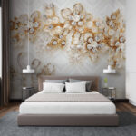 Wall murals Wallpaper with swans and flowers