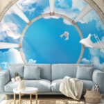 Wall murals Circular ceiling with columns and a bird flying through the sky