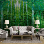 Wall murals Serene bamboo forest, lush green setting.