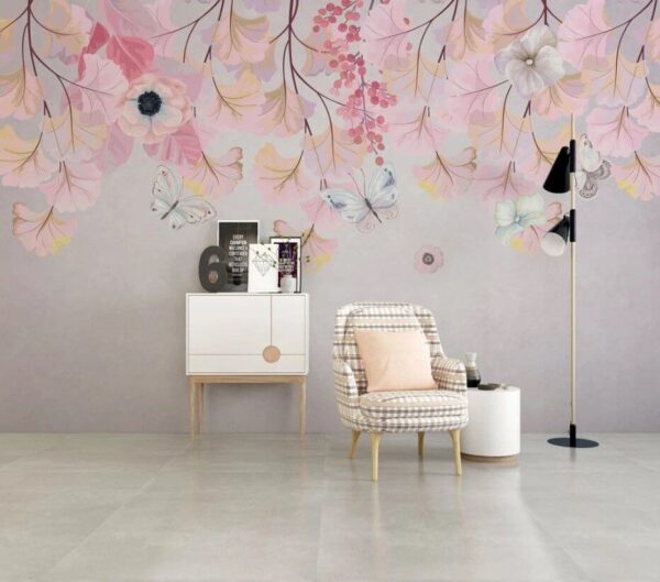 Wall murals Painting of flowers and butterflies Wall murals Painting of flowers and butterflies