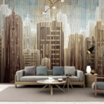 Wall murals Urban skyline with vertical lines.