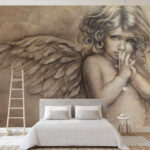 Wall murals Pensive angel with soft wings