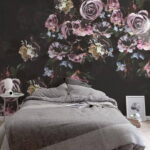 Wall murals Group of flowers on a black background