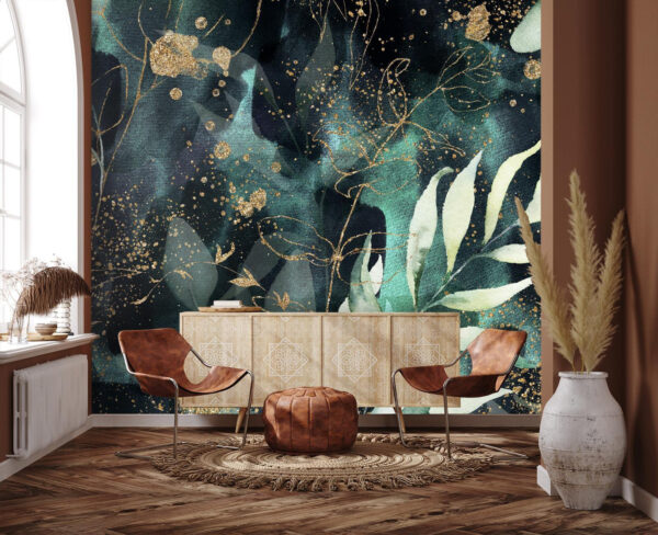 Abstract leaves with shimmering accents Wall murals Abstract leaves with shimmering accents