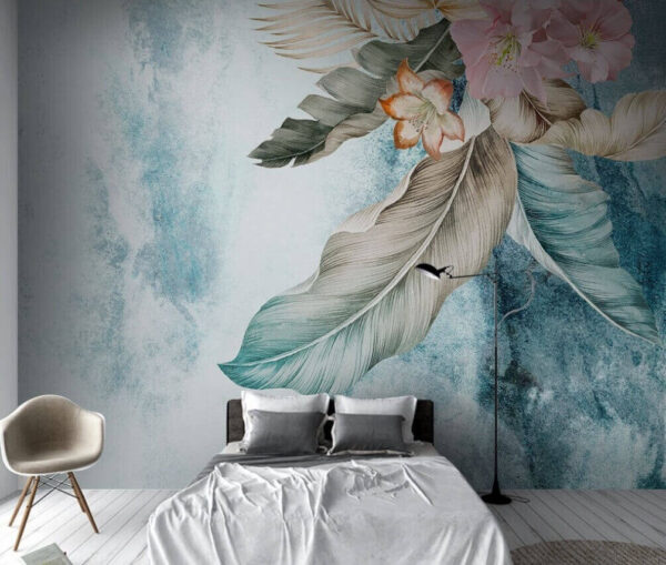 Wall murals Floral elegance on a serene backdrop Wall murals Floral elegance on a serene backdrop